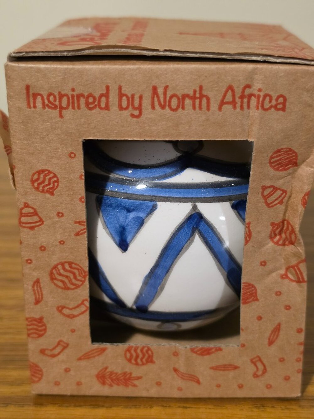 DeZahra Hand Painted Ceramic Christmas Ornament Blue White Made in Tunisia NIB
